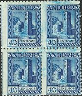 Andorra. **22d(4). 1931. 40 Cts Azul, Bloque De Cuatro. Dentado 11. BONITO. Edifil 2017: +92 Euros - Autres & Non Classés