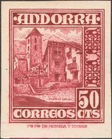 Andorra. **51ecs. 1948. 50 Cts Lila Rosa. CAMBIO DE COLOR Y SIN DENTAR. MAGNIFICO Y RARISIMO. Edifil 2019: +625 Euros - Autres & Non Classés