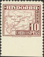 Andorra. **57. 1948. 10 Pts Castaño, Borde De Hoja. VARIEDAD SIN DENTAR EN EL MARGEN INFERIOR. MAGNIFICO Y EXTRAORDINARI - Other & Unclassified