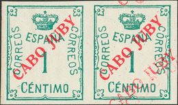 Cabo Juby. *19. 1922. 1 Cts Verde, Pareja. Un Sello SOBRECARGA TRIPLE. MAGNIFICO Y MUY RARO, NO CATALOGADO. - Kaap Juby