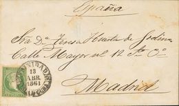 Cuba. Sobre Ant.8. 1861. 1 Real Verde. TRINIDAD A MADRID. Matasello Baeza TRINIDAD / ISLA DE CUBA, En Negro. MAGNIFICA Y - Kuba (1874-1898)