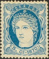 Cuba. *24. 1870. 5 Cts Azul. Muy Bien Centrado. MAGNIFICO Y RARO. Edifil 2019: 260 Euros - Kuba (1874-1898)