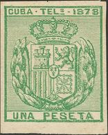 Cuba, Telégrafos. *43s. 1878. 1 Pts Verde Amarillo. SIN DENTAR. MAGNIFICO. - Cuba (1874-1898)