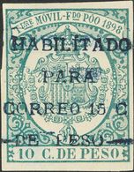 Fernando Poo. (*)43ahx. 1898. 15 Cts Sobre 10 Cts Verde. SOBRECARGA HORIZONTAL, En Azul. MAGNIFICO. Edifil 2012: 112 Eur - Altri & Non Classificati