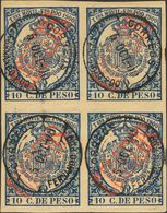 Fernando Poo. º48Ca(4). 1900. 10 Ctvos Azul (sobrecarga Roja), Bloque De Cuatro. MAGNIFICO. Edifil 2018: ++60 Euros - Andere & Zonder Classificatie