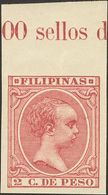 Filipinas. **80s. 1890. 2 Ctvos Carmín, Borde De Hoja Con Leyenda. SIN DENTAR. MAGNIFICO Y RARISIMO, NO CATALOGADO. - Other & Unclassified