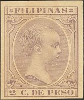 Filipinas. **93s. 1891. 2 Ctvos Violeta Castaño. SIN DENTAR. MAGNIFICO Y RARISIMO. Edifil 2020: +++210 Euros - Andere & Zonder Classificatie