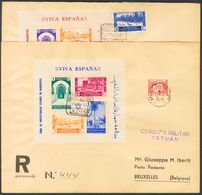 Marruecos. Sobre 167/68. 1937. Hojas Bloque Sobre Dos Cartas Filatélicas Certificadas De TETUAN A BRUSELAS (BELGICA). Ta - Other & Unclassified