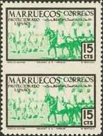 Marruecos. **345(2). 1952. 15 Cts Verde Y Negro, Pareja. Variedad SIN DENTAR ENTRE LOS SELLOS. MAGNIFICA Y RARA, NO CATA - Andere & Zonder Classificatie