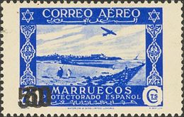 Marruecos. *373Ahh. 1953. 50 Cts Sobre 75 Cts Azul. Variedad DOBLE SOBRECARGA. MAGNIFICO Y RARISIMO. - Andere & Zonder Classificatie