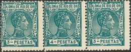 Río De Oro. *30, 31ec, 30. 1907. 3 Pts Verde, Tira De Tres Incluyendo El 4 Pts Verde ERROR DE COLOR. MAGNIFICO Y RARISIM - Other & Unclassified