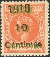 Río De Oro. *56hhb. 1910. 10 Cts Sobre 10 Pts Rojo. Variedad DOBLE SOBRECARGA, En Negro Y Verde. MAGNIFICO Y RARO. Edifi - Altri & Non Classificati