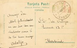 Río De Oro. Sobre 56MP. 1910. 10 Cts Verde Sobre Borde De Hoja. Tarjeta Postal De RIO DE ORO A MADRID. Matasello RIO DE  - Other & Unclassified