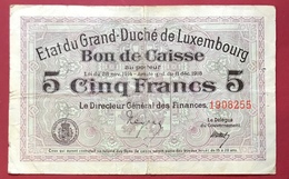 Luxembourg 5 Francs 1914-1918 ( Sigle Noir ) - Lussemburgo