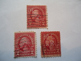 UNITED STATES USA 3 USED STAMPS DIFFERENT  PERFINS  2 SCAN - Perfins