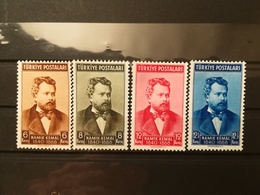 FRANCOBOLLI STAMPS TURCHIA TURKEY 1940 MLH NUOVI SERIE COMPLETA COMPLETE ANNIVERSARY NAMIK KEMAL TURKIYE SEGNI DI LINGUE - Unused Stamps