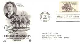 Fdc Usa 1981 Sculpteur Frederic Remington Coming Through The Rye Course De Cowboy Oklahoma City - Indianer