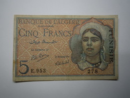 BILLET 1944 Banque De L'Algérie - Tunisie 5 Francs - P. 16 Signatures Du SECRÉTAIRE GÉNÉRAL Et Du CAISSIER PRINCIPAL - Tusesië