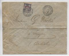 TURQUIE BUREAU FRANCAIS -  1898 - SAGE SURCHARGE Sur ENVELOPPE De CONSTANTINOPLE => JAUJAC (ARDECHE) - Briefe U. Dokumente