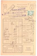 Delcampe - NICE RECOUVREMENT Alpes Maritimes Bordereau Valeur Recouvrée 1485 Taxe à Percevoir Yv 60 1F Bleu Vert Formule Entière - 1859-1959 Briefe & Dokumente