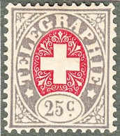 1868 25 Rp. Grau Und Karmin Ungestempel Mit Erstfalz - Telegraafzegels