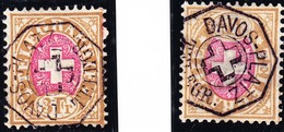 1877 3 Franken Marke Braun Und Rot Je Gestempel Davos Platz - Telegraafzegels