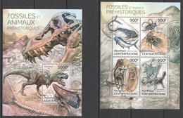 CA721 2013 CENTRAL AFRICA CENTRAFRICAINE FAUNA PREHISTORIC ANIMALS FOSSILS DINOSAURS KB+BL MNH - Fossili