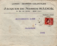 Algérie Algeria Lettre Cover Oran 1936 Nessim Sadok Judaica Brief Carta - Cartas & Documentos