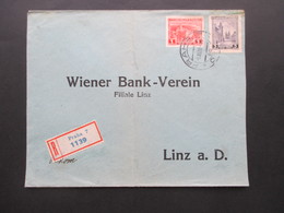 Tschechoslowakei 1928 10 Jahre Republik Nr. 271 Und 276 MiF An Den Wiener Bank Verein Filiale Linz Einschreiben Praha 7 - Storia Postale