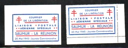 LIBERATION VIGNETTE N°1/1a  Dentelé Et Non Dentelé Saumur La Réunion Liaison Postale Aérienne Spéciale 20 Mai 1945 - Liberation