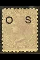 NEW SOUTH WALES  OFFICIAL 1880 10d Lilac Perf 10 With "O S" OVERPRINT DOUBLE ONE ALBINO Variety, SG O18a, Mint, Fresh &  - Sonstige & Ohne Zuordnung