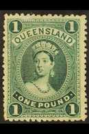QUEENSLAND  1882-95 £1 Green On Thick Paper Showing The RE-ENTRY, SG 161a, Unused No Gum, Shortish Perfs At Left. Fresh, - Sonstige & Ohne Zuordnung