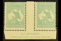 1915-27  1s Blue-green 'Roo, Die IIB, SG 40b, Lower Marginal Gutter Pair With "A.J. MULLETT" Inscription, Never Hinged M - Otros & Sin Clasificación
