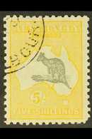 1929-30  5s Grey And Yellow Kangaroo, SG 111, Cto Used, Blunt Corner Perf. For More Images, Please Visit Http://www.sand - Altri & Non Classificati
