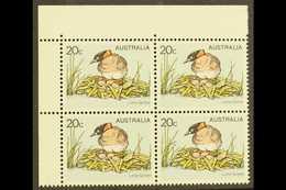 1978  20c Multicoloured "Little Grebe", Variety "yellow Omitted", SG 673a, Superb NHM Corner Block Of 4. For More Images - Andere & Zonder Classificatie