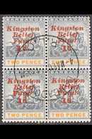 1907 KINGSTON RELIEF FUND  (Eighth Setting) Upright Overprint 1d On 2d (SG 153) - A BLOCK OF FOUR Including No Stop Afte - Barbados (...-1966)