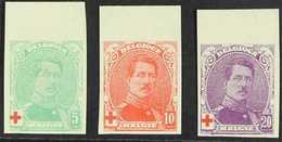 1914  Red Cross King Albert Complete IMPERF Set (Michel 107/09, SG 154/56, COB 129/31), Superb Never Hinged Mint Upper M - Autres & Non Classés