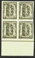 1935  10c Olive-green State Arms With "Antwerpen 1937" Precancel Lover Marginal IMPERF BLOCK Of 4, COB 420 Var, Superb N - Other & Unclassified