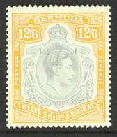 1938-53  12s6d Grey & Brownish Orange KGVI Key Plate Perf 14 Chalky Paper, SG 120a, Fine Mint, Usual Streaky Gum, Very F - Bermuda