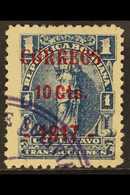 1917 COBIJA PROVISIONAL.  1917 10c On 1c Blue Local Overprint Type 1 (Scott 102, SG 148c), Used With Part Of Violet Larg - Bolivia