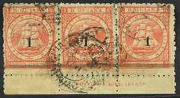 1881  1 On 48c Red (SG 152) WATERLOW IMPRINT Strip Of 3 Used With Georgetown Cds's. A Rare Used Multiple. For More Image - Brits-Guiana (...-1966)