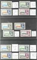 1935  Silver Jubilee, SG 143/146, Three Complete Sets Showing A Range Of Identified Unlisted MINOR VARIETIES, Fine Mint. - British Honduras (...-1970)