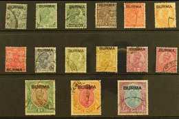 1937  Overprints On India (King George V) Set Complete To 5r, SG 1/15, Fine Used. (15 Stamps) For More Images, Please Vi - Birmanie (...-1947)