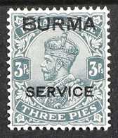 OFFICIAL  1937 3p Slate WATERMARK INVERTED Variety, SG O1w, Superb Mint, Very Fresh. For More Images, Please Visit Http: - Burma (...-1947)