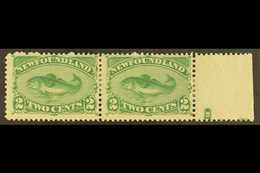 1896  2c Green Cod Fish Re-issue, SG 64, Very Fine Marginal Mint Pair (one With Tiny Hinge Thin Spot). For More Images,  - Other & Unclassified