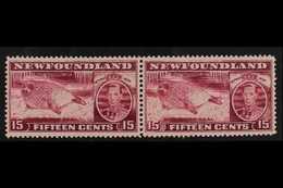 1937  15c Claret Additional Coronation Perf 13½ Horizontal PAIR WITH AND WITHOUT WATERMARK Variety, SG 263ca, Never Hing - Andere & Zonder Classificatie