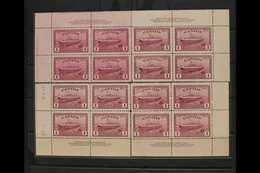 1946  $1 Purple Train Ferry, SG 406, Plate 1 Plate, Corner Inscription Blocks For All 4 Corners. Couple Stained Perf Tip - Other & Unclassified