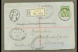 1908  (11 May) Registered Cover To England, Bearing 1907-09 1s Wmk CA Stamp (SG 33) Tied By Cds Cancel, With Registratio - Iles Caïmans