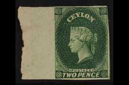 1857-59  2d Green, SG 3, Superb Unused No Gum Left Marginal Example, Four Margins, Very Fresh & Attractive. For More Ima - Ceylon (...-1947)