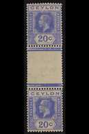 1921-32  20c Bright Blue VERTICAL GUTTER PAIR DIE I AND DIE II, SG 352b, Fine Mint, Folded Alongside Gutter, Very Scarce - Ceylan (...-1947)